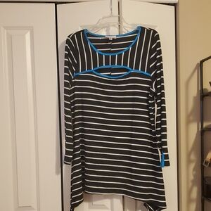 Stylish Black and Blue Asymmetrical Cut Out Top